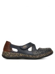 Rieker Półbuty 463H4-14 Granatowy. Niebieskie baleriny damskie Rieker, bez wzorów, ze skóry, bez obcasa, na płaskiej podeszwie. Za 319.99 zł.