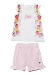 Guess Komplet t-shirt i spodenki A6GG00 K6YW0 Biały. Białe koszulki dziewczęce Guess, z aplikacjami, z bawełny. Za 128.99 zł.