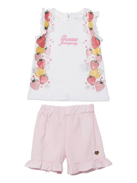 Guess Komplet t-shirt i spodenki A6GG00 K6YW0 Biały. Białe koszulki dziewczęce Guess, z aplikacjami, z bawełny. Za 128.99 zł.