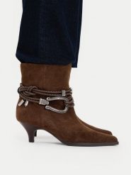 Badura Botki EO-GL879C-6-7510-2 Brązowy. Brązowe botki damskie Badura, bez obcasa, na słupku, bez zapięcia. Za 499.99 zł.