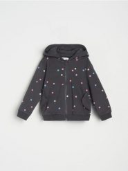Bluza z kapturem w kropki - szary. Szare bluzy i bluzki niemowlęce Sinsay, bez wzorów, bez ramiączek, z kapturem. Za 19.99 zł.