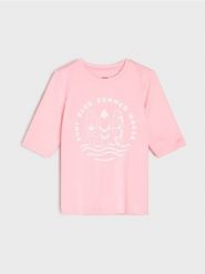 Szybkoschnąca koszulka sportowa z nadrukiem - różowy. Czerwone koszulki dziewczęce Sinsay, l, bez wzorów, bez ramiączek. Za 15.99 zł.