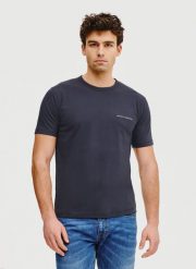 PAKO LORENTE – Granatowy t-shirt męski. Niebieskie t-shirty męskie Pako Lorente, l, bez wzorów, z bawełny, bez kołnierzyka. Za 69.99 zł.
