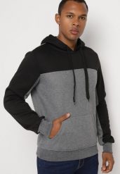 Ciemnoszara Bluza z Bawełną z Kieszenią Kangurek i Kapturem Nevisara. Szare bluzy z kapturem męskie Born2be, m, z bawełny. Za 59.99 zł.