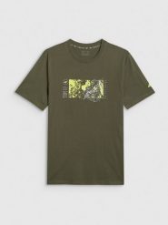 4F T-shirt regular z nadrukiem męski - khaki L. Brązowe t-shirty męskie 4f, l, bez wzorów, z bawełny, bez kołnierzyka. Za 69.99 zł.