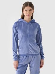 4F Bluza dresowa z weluru rozpinana z kapturem damska - granatowa L. Niebieskie bluzy sportowe damskie 4f, l, z dresówki. W wyprzedaży za 79.99 zł.