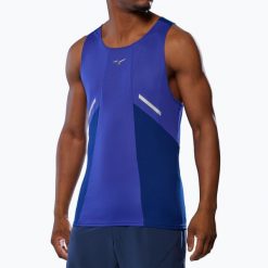 Koszulka do biegania męska Mizuno DryAeroFlow Tank. Niebieskie t-shirty sportowe męskie Mizuno, m, z materiału, bez ramiączek, do biegania. Za 119.99 zł.