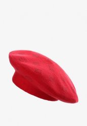 Czerwona Czapka Beret w Cyrkonie Nanto. Czerwone czapki zimowe damskie Born2be, z bawełny. Za 49.99 zł.