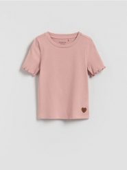 Prążkowany t-shirt z haftem - różowy. Czerwone koszulki dziewczęce Reserved, bez wzorów, z bawełny, bez ramiączek. Za 27.99 zł.