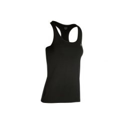 Top fitness kardio 100 damski. Czarne topy sportowe damskie DOMYOS, bez wzorów, z elastanu, bez ramiączek. Za 16.99 zł.