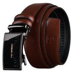 Brązowy, elegancki pasek męski ze skóry naturalnej z automatyczną klamrą - Peterson. Brązowe paski męskie Peterson, bez wzorów, ze skóry, eleganckie. Za 69.99 zł.