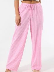 Bawełniane spodnie wide leg w paski - różowy. Czerwone spodnie materiałowe damskie Sinsay, bez wzorów, z bawełny. Za 39.99 zł.