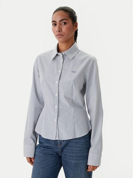 Guess Jeans Koszula W6RH66 WH7Q1 Niebieski Regular Fit. Niebieskie koszule damskie Guess Jeans, xxl, z aplikacjami, z bawełny, bez kołnierzyka, bez ramiączek. Za 379.99 zł.