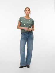 Vero Moda Koszulka w kolorze zielono-kremowym rozmiar: L. Zielone bluzki damskie Vero Moda, l, bez wzorów, z lyocellu, bez kołnierzyka. Za 69.99 zł.