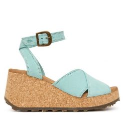 Sandały Fly London. Zielone sandały damskie Fly London, bez wzorów, bez obcasa, na koturnie. Za 716.99 zł.