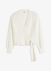 Sweter kopertowy z ozdobnym elementem. Czarne swetry klasyczne damskie bonprix, bez kołnierzyka. Za 149.99 zł.
