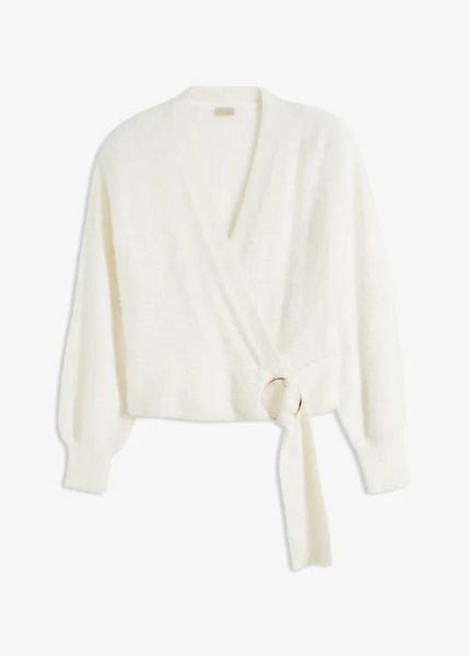 Sweter kopertowy z ozdobnym elementem. Czarne swetry klasyczne damskie bonprix, bez kołnierzyka. Za 149.99 zł.
