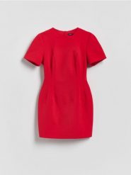 Sukienka mini - czerwony. Czerwone sukienki damskie Reserved, l, bez wzorów, z bawełny, bez kołnierzyka, bez ramiączek, mini, dopasowane. Za 169.99 zł.