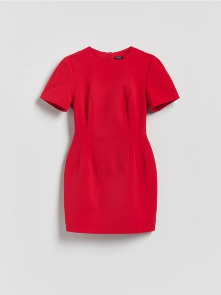 Sukienka mini - czerwony. Czerwone sukienki damskie Reserved, l, bez wzorów, z bawełny, bez kołnierzyka, bez ramiączek, mini, dopasowane. Za 169.99 zł.