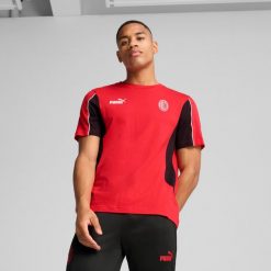 Koszulka piłkarska przedmeczowa Puma AC Milan 24/25. Bluzki damskie Puma, l, bez wzorów, z materiału, sportowe, bez kołnierzyka, bez ramiączek. Za 319.99 zł.