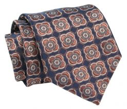 Klasyczny, Szeroki Krawat Męski CHATTIER - Granatowy w Duże Miedziane Grochy. Niebieskie krawaty i muchy męskie Chattier, bez wzorów, z tkaniny, eleganckie. Za 49.00 zł.
