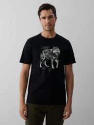 4F T-shirt regular z nadrukiem męski - czarny XXL. Czarne t-shirty męskie 4f, m, bez wzorów, z bawełny, bez kołnierzyka. Za 79.99 zł.