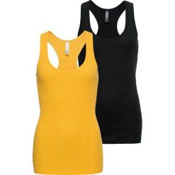 Top w prążek z czystej bawełny organicznej (2 szt. w opak.). Czarne topy damskie bonprix, bez wzorów, z bawełny, bez kołnierzyka. Za 59.99 zł.
