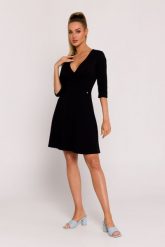 Czarna Mini Sukienka z Dekoltem i Zakładkami. Czarne sukienki damskie MOE, l, bez wzorów, z bawełny, wizytowe, bez kołnierzyka, bez ramiączek, mini. Za 316.90 zł.