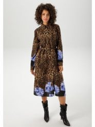 Aniston Sukienka w kolorze karmelowo-niebieskim rozmiar: 38. Brązowe sukienki damskie Aniston, bez wzorów, z tkaniny, bez kołnierzyka, bez ramiączek, midi. Za 104.89 zł.