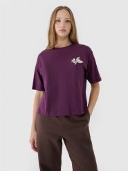 4F T-shirt oversize z nadrukiem damski - fioletowy XL. Fioletowe t-shirty damskie 4f, xl, bez wzorów, z bawełny, bez kołnierzyka. W wyprzedaży za 39.99 zł.