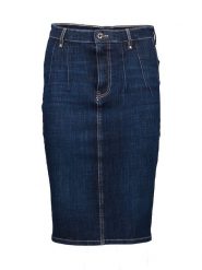 Guess Spódnica dżinsowa w kolorze granatowym rozmiar: W24. Niebieskie spódniczki damskie Guess, z aplikacjami, z podwyższonym stanem, midi. Za 100.99 zł.