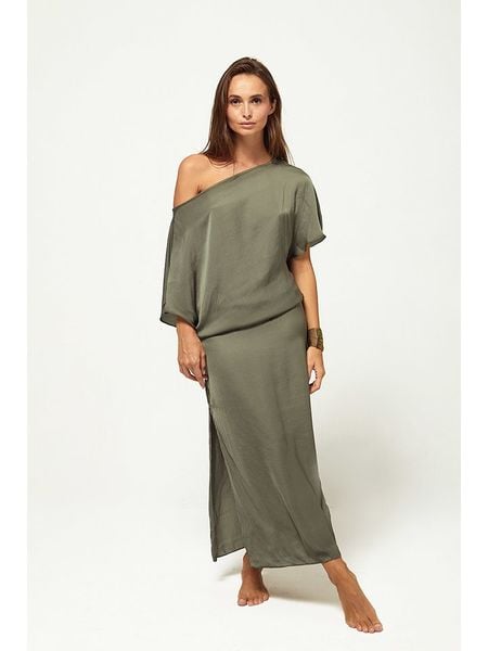 Beliza Sukienka "Julia" w kolorze khaki rozmiar: L. Brązowe sukienki damskie Beliza, l, bez wzorów, bez kołnierzyka, bez ramiączek, maxi. Za 262.29 zł.
