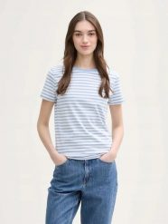 T-SHIRT KOSZULKA DAMSKA LIGHT BLUE TOM TAILOR. Białe bluzki sportowe damskie Tom Tailor, uniwersalny, bez wzorów, z bawełny, bez ramiączek. Za 116.99 zł.