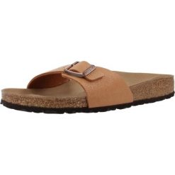 Klapki damskie Birkenstock Madrid. Brązowe klapki damskie Birkenstock, bez wzorów, z materiału, bez obcasa. Za 381.50 zł.