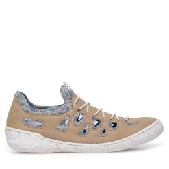 Półbuty Rieker. Brązowe półbuty damskie Rieker, bez wzorów, bez obcasa, na płaskiej podeszwie. Za 299.99 zł.