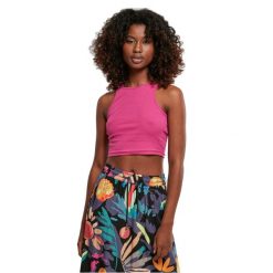 Damski top z prążkowanym ściągaczem Urban Classics. Czerwone topy damskie Urban Classics, bez wzorów, prążkowane, bez kołnierzyka. Za 36.50 zł.