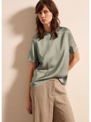 STEFANEL Bluzka w kolorze oliwkowym rozmiar: XS. Brązowe bluzki damskie Stefanel, xs, bez wzorów, z wiskozy, bez kołnierzyka, bez ramiączek. Za 104.99 zł.