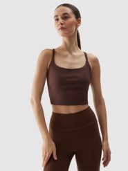 4F Crop top do jogi i pilatesu z materiału z recyklingu damski - brązowy L. Brązowe topy damskie 4f, l, bez wzorów, z dzianiny, bez kołnierzyka. W wyprzedaży za 49.99 zł.