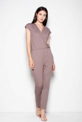 Brązowy Kombinezon z Kopertowym Dekoltem. Brązowe kombinezony damskie Venaton, l, bez wzorów, z elastanu, eleganckie, bez kołnierzyka, bez ramiączek. Za 269.00 zł.