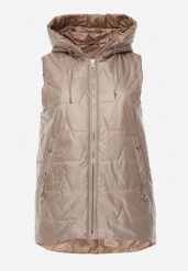 Jasnobrązowa Kamizelka z Nieodpinanym Kapturem i Geometrycznym Pikowaniem Kalousa. Brązowe kamizelki damskie Born2be, l, z dresówki. Za 139.99 zł.