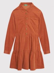 United Colors Of Benetton Sukienka codzienna 4AD35VGP0 Brązowy Regular Fit. Brązowe sukienki dziewczęce United Colors Of Benetton, bez wzorów, z bawełny, bez ramiączek. Za 159.99 zł.