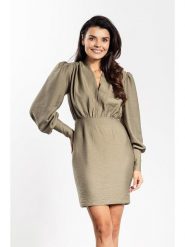 Awama Sukienka w kolorze oliwkowym rozmiar: L. Brązowe sukienki damskie Awama, l, bez wzorów, bez kołnierzyka, bez ramiączek, mini. Za 159.99 zł.