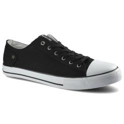 Trampki męskie Big Star, materiałowa sznurowana cholewka na klasycznym płaskim gumowym spodzie, czarne, DD174273SS20R47. Czarne trampki i tenisówki męskie Big Star, bez wzorów, z gumy, bez zapięcia. Za 71.00 zł.