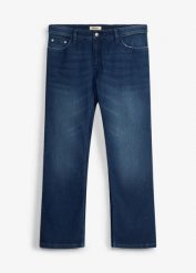 Jeansy regular fit z elastycznym pasem, o kroju bootcut. Niebieskie jeansy męskie bonprix. Za 147.99 zł.