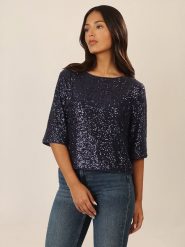 APART Bluzka w kolorze granatowym rozmiar: 44. Niebieskie bluzki damskie Apart, bez wzorów, bez kołnierzyka, bez ramiączek. Za 213.69 zł.