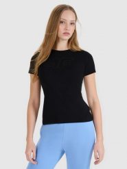 4F T-shirt slim z nadrukiem damski - czarny XXL. Czarne t-shirty damskie 4f, xs, bez wzorów, z bawełny, bez kołnierzyka. Za 49.99 zł.