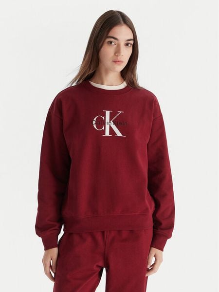 Calvin Klein Jeans Bluza Monologo LV047B234G Bordowy Relaxed Fit. Czerwone bluzy bez kaptura damskie Calvin Klein Jeans, m, z bawełny. Za 329.99 zł.