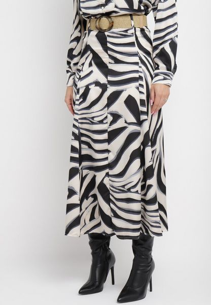 Czarno-Beżowa Rozkloszowana Spódnica Maxi w Tygrysie Paski z Paskiem w Komplecie Castella. Czarne spódniczki damskie Born2be, m, bez wzorów, maxi, rozkloszowane. Za 109.99 zł.