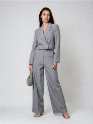 Eleganckie spodnie wide leg - szary. Szare spodnie materiałowe damskie Sinsay, bez wzorów, eleganckie. Za 59.99 zł.