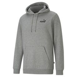Puma Essential Small Logo Hoodie, męska bluza. Szare bluzy sportowe męskie Puma, bez wzorów, z bawełny, sportowe, bez kołnierzyka, bez ramiączek. Za 197.00 zł.